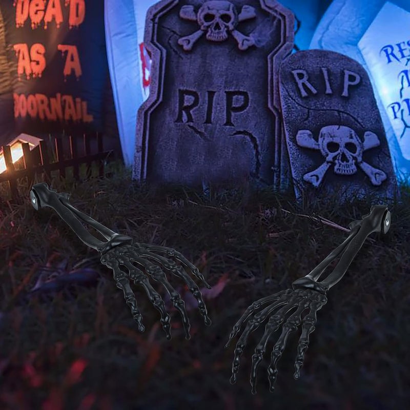 AOFOX Halloween Realistic Skeleton Stakes Zombie Ghost Arm Stake Severed Plastic Skeleton Hands Yard Signs for Halloween Props Decorations (2 Pcs Black) - Image 3